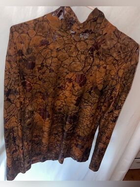 Baxis & Baxis Brown Abstract Whimsigoth High Neck Fitted Long Sleeve Top Size M